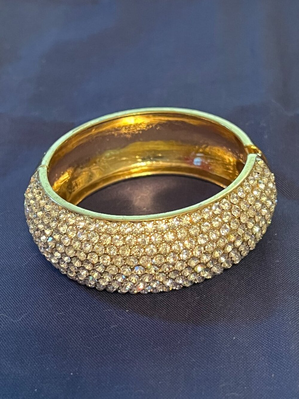 Gold-Tone Rhinestone Hinged Bangle Bracelet